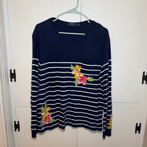 Polo Ralph Lauren Long Sleeve Floral Stripe Print Tee Men - Picture 2 of 12